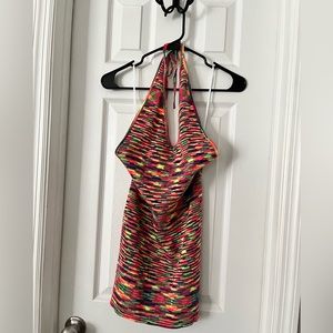 Knitted Multicolored Mini Halter Dress